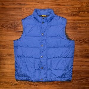 Lands' End men's blue down puffer vest with snap closures